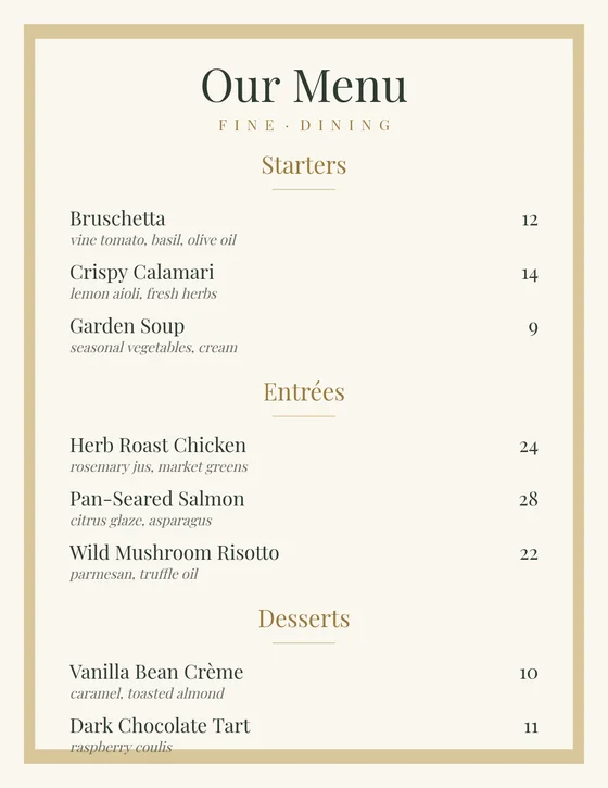 Menu template preview